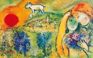  amantes Pintura al %C3%B3leo - Amantes bajo el sol contemporáneo Marc Chagall